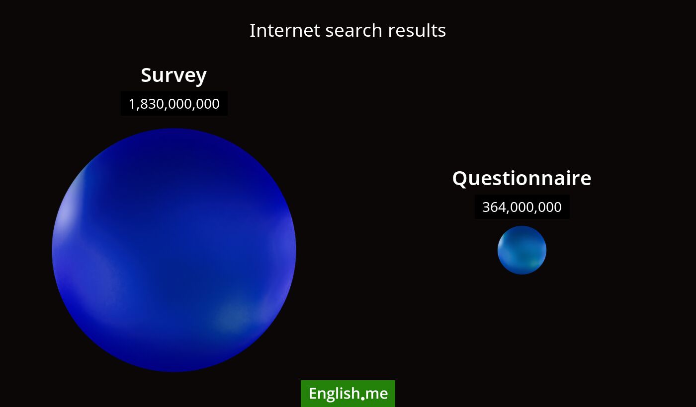Internet search results for survey) and questionnaire